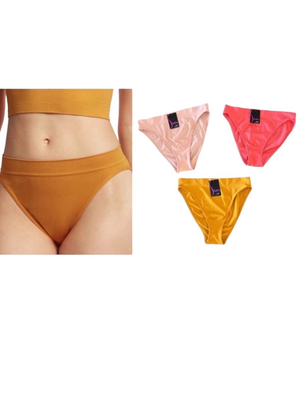NEW Sofra Coral Mustard Pink Seamless High Cut Bikini Set 3 Underwear Panties OS